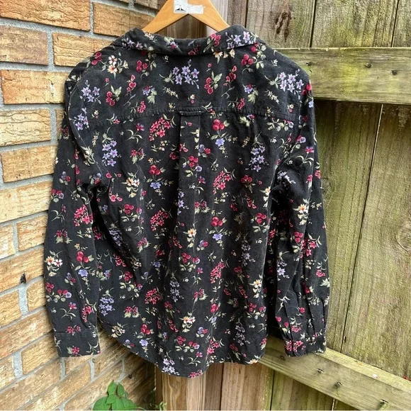 Vintage Corduroy Floral Black Button Down Shirt - Picture 3 of 3